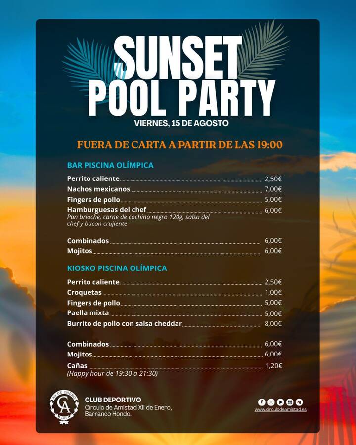 Menu Sunset Pool Party