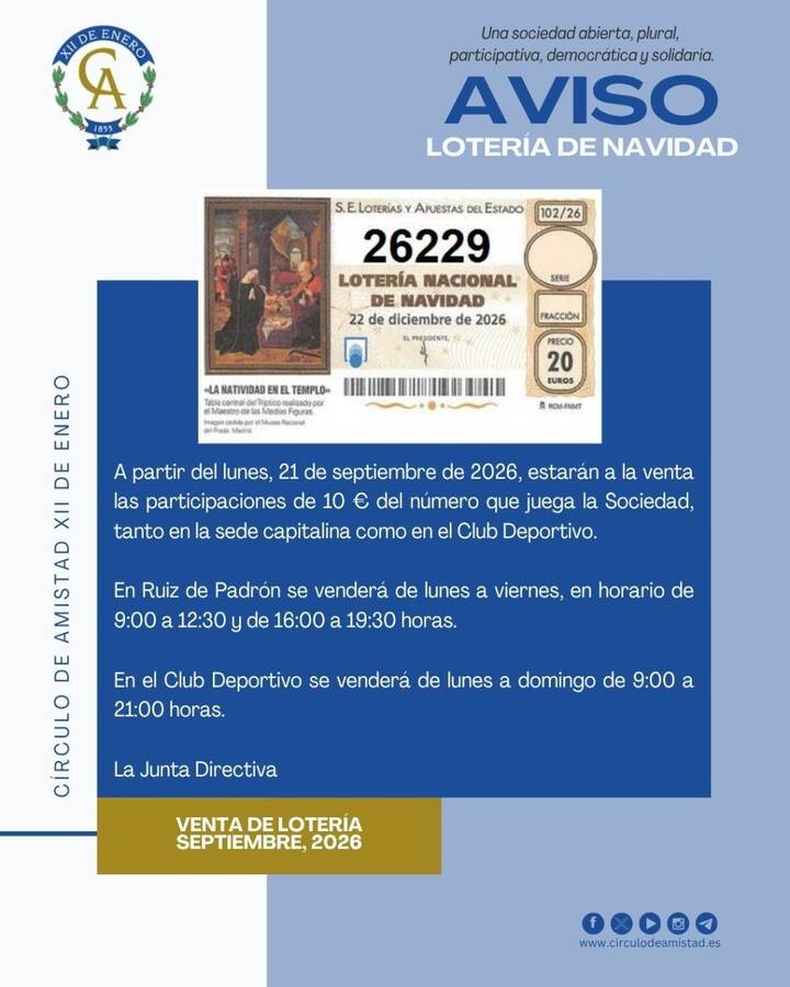 Aviso Lotería de Navidad 2026